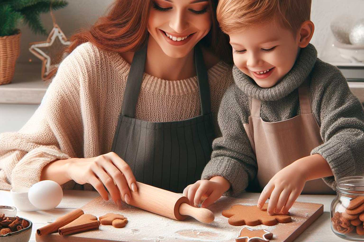 Mãe e filho montando Gingerbread